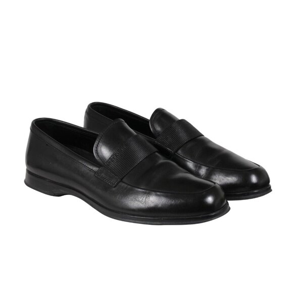 Prada Men Loafers Size US8.5 UK7.5 Black Leather Sport Rubber Sole Casual Shoe